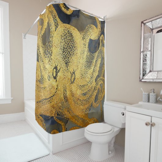 Kustblauwblauwe zwarte Waterverf van de  goudblauw Douchegordijn (In situ)