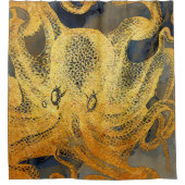 Kustblauwblauwe zwarte Waterverf van de  goudblauw Douchegordijn (Voorkant)