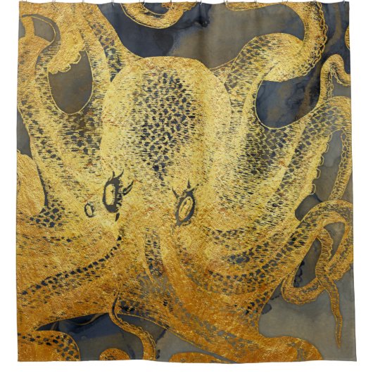 Kustblauwblauwe zwarte Waterverf van de goudblauw Douchegordijn (Voorkant)