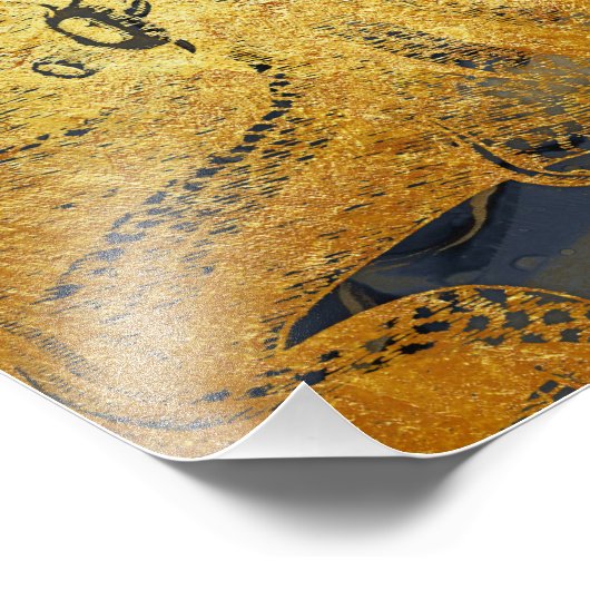 Kustblauwblauwe zwarte Waterverf van de  goudblauw Foto Afdruk (Hoek)