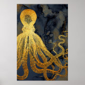 Kustblauwblauwe zwarte Waterverf van de  goudblauw Poster (Voorkant)