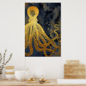 Kustblauwblauwe zwarte Waterverf van de  goudblauw Poster (Keuken)