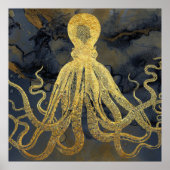 Kustblauwblauwe zwarte Waterverf van de  goudblauw Poster (Voorkant)