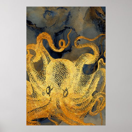 Kustblauwblauwe zwarte Waterverf van de goudblauw Poster (Voorkant)