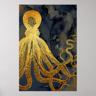 Kustblauwblauwe zwarte Waterverf van de Vintage Poster