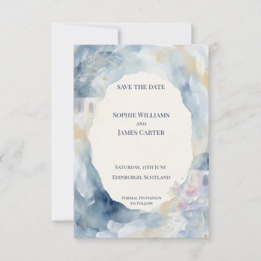 Kustblauwe Aquarel Save The Date Kaart (Voorkant)