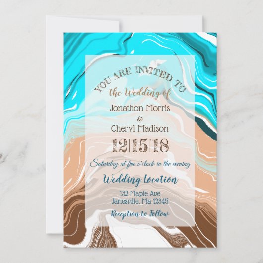 Kustblauwe bruiloft kaart (Voorkant)