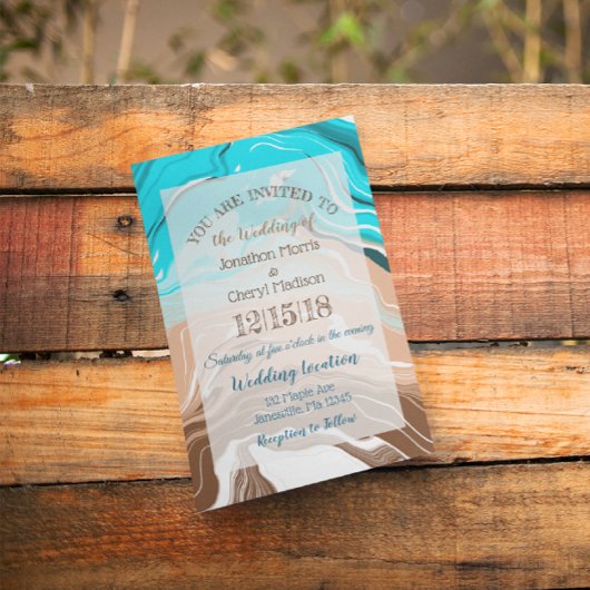 Kustblauwe bruiloft kaart