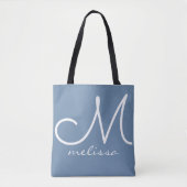 Kustblauwe elegante Canvas tas met haar naam (Voorkant)