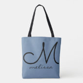 Kustblauwe elegante Canvas tas met haar naam (Achterkant)