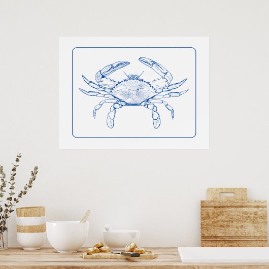 Kustblauwe en witte krab poster (Keuken)