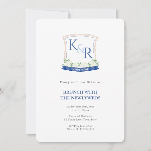 Kustblauwe en witte Passen getrouwd Brunch Kaart (Voorkant)