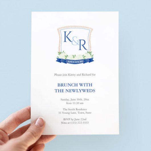 Kustblauwe en witte Passen getrouwd Brunch Kaart