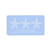 Kustblauwe en witte zeester gepersonaliseerd etiket (Voorkant)