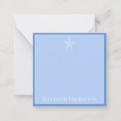 Kustblauwe en witte zeester gepersonaliseerd notitiekaartje (Voorkant)