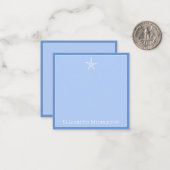 Kustblauwe en witte zeester gepersonaliseerd notitiekaartje (Voorkant / Achterkant in situ)