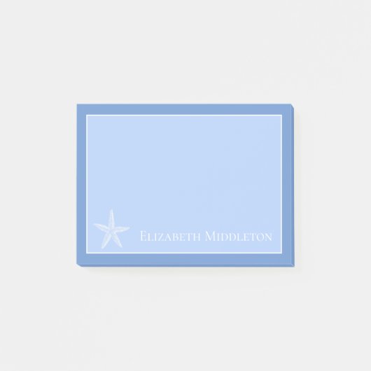 Kustblauwe en witte zeester gepersonaliseerd post-it® notes (Voorkant)