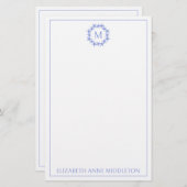 Kustblauwe en witte zeesterkrans Monogram Briefpapier (Voorkant / Achterkant)