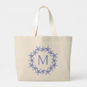 Kustblauwe en witte zeesterkrans Monogram Grote Tote Bag (Achterkant)