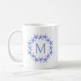 Kustblauwe en witte zeesterkrans Monogram Koffiemok