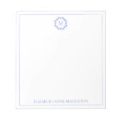 Kustblauwe en witte zeesterkrans Monogram Notitieblok (Voorkant)