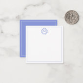 Kustblauwe en witte zeesterkrans Monogram Notitiekaartje (Voorkant / Achterkant in situ)