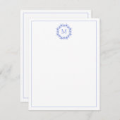Kustblauwe en witte zeesterkrans Monogram Notitiekaartje (Voorkant / Achterkant)