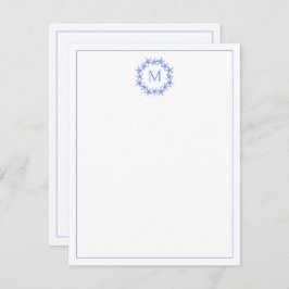 Kustblauwe en witte zeesterkrans Monogram Notitiekaartje