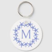 Kustblauwe en witte zeesterkrans Monogram Sleutelhanger (Voorkant)