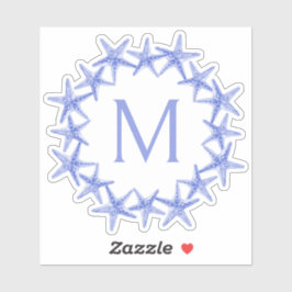 Kustblauwe en witte zeesterkrans Monogram Sticker
