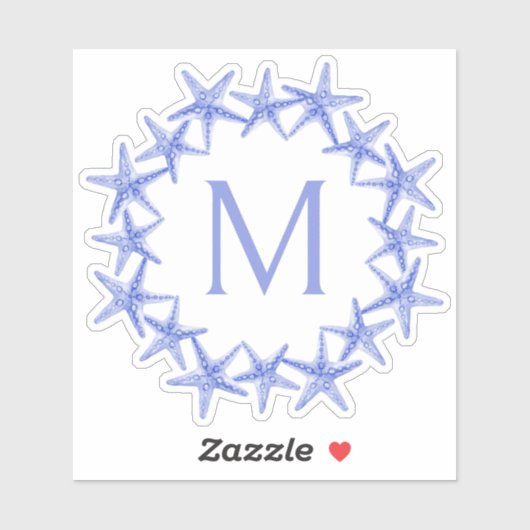 Kustblauwe en witte zeesterkrans Monogram Sticker (Vel)