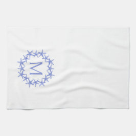 Kustblauwe en witte zeesterkrans Monogram Theedoek