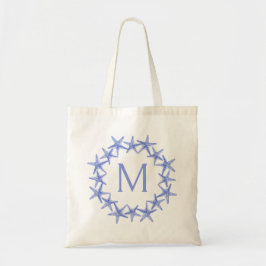Kustblauwe en witte zeesterkrans Monogram Tote Bag