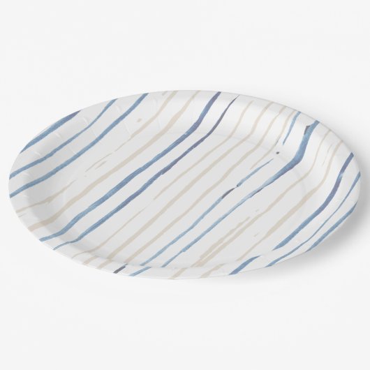 Kustblauwe en zand penseelstreek Gestreept Papieren Bordje (Gekanteld)