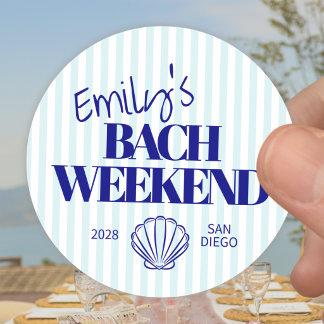 Kustblauwe gestreepte Bach-weekend Shell-klassieke Ronde Sticker