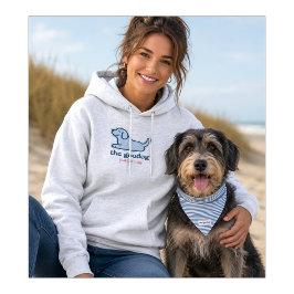 Kustblauwe gestreepte seersucker honden silhouet hoodie