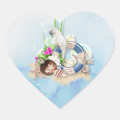 Kustblauwe katoenbloem hart sticker (Voorkant)