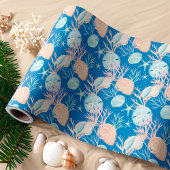 Kustblauwe Kerst Waterverf Seashell Pattern Cadeaupapier
