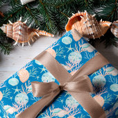 Kustblauwe Kerst Waterverf Seashell Pattern Cadeaupapier
