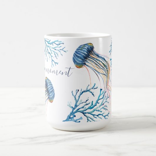 Kustblauwe kieuwvis en Waterverf van Zee koraal Koffiemok (Center)