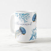 Kustblauwe kieuwvis en Waterverf van Zee koraal Koffiemok (Voorkant links)