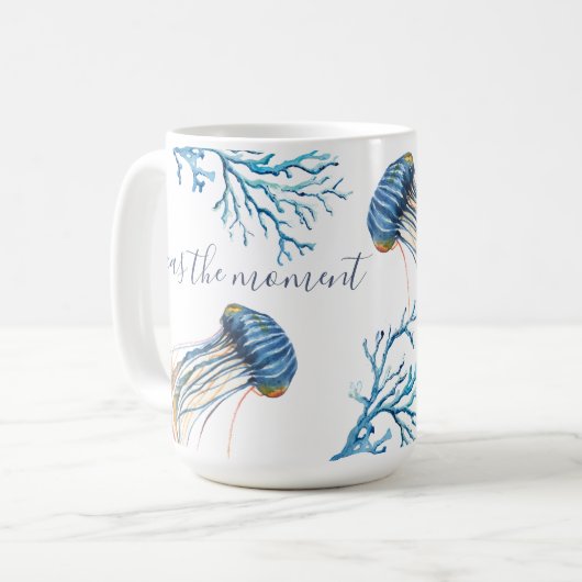 Kustblauwe kieuwvis en Waterverf van Zee koraal Koffiemok (Voorkant links)