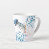 Kustblauwe kieuwvis en Waterverf van Zee koraal Latte Mok (Rechterhoek)