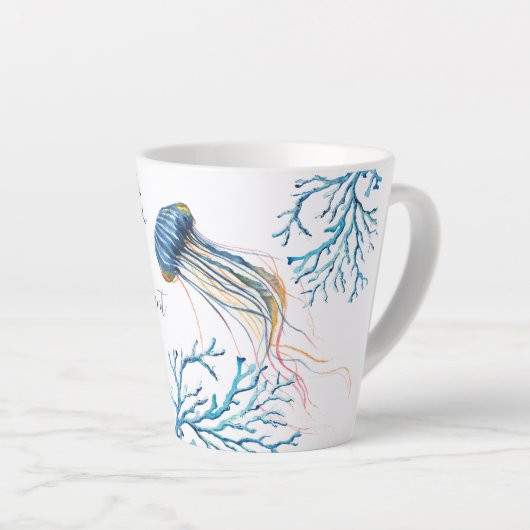 Kustblauwe kieuwvis en Waterverf van Zee koraal Latte Mok (Rechterhoek)