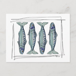 Kustblauwe Makreel Naadloos Oceaanvaspatroon Briefkaart