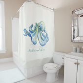 Kustblauwe Octopus Oceaan Douchegordijn (In situ)