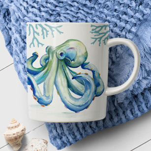 Kustblauwe octopus Waterverf strand Koffiemok