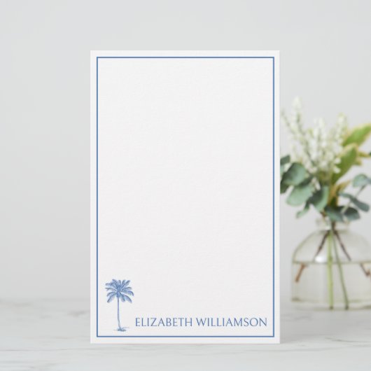 Kustblauwe palm palm boom gepersonaliseerd briefpapier (Staand voorkant)