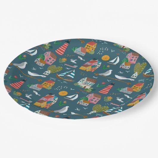 Kustblauwe patroonjongen baby shower party papieren bordje (Gekanteld)