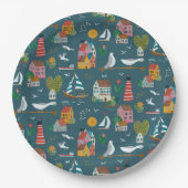 Kustblauwe patroonjongen baby shower party papieren bordje (Voorkant)